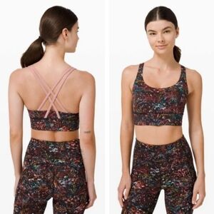 EUC Lululemon Energy Long Line Bra Medium Support Size 8 (Foliage Overlay Multi)